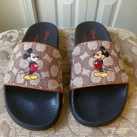Walt Disney World 50th Coach Slide Signature Textile Jacquard Mickey Mouse SZ 7 - Picture 2 of 9